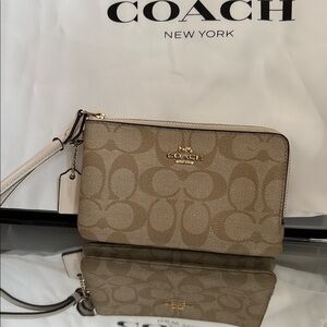 Coach Signature Beige Wristlet Wallet - New